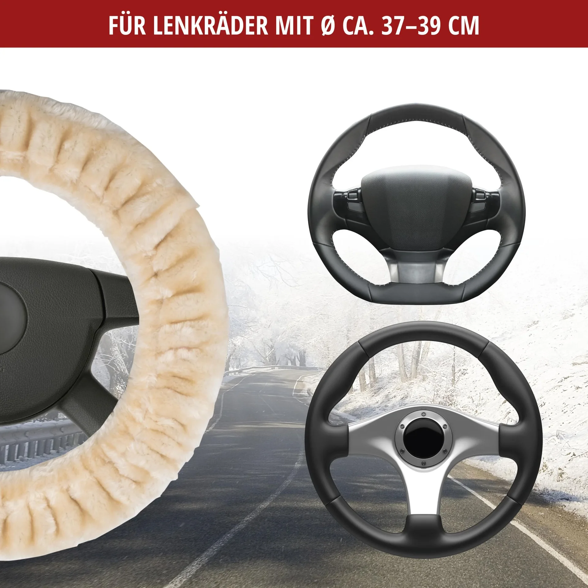 Lenkradbezug "Teddy" aus Kunstfell, Beige - 3
