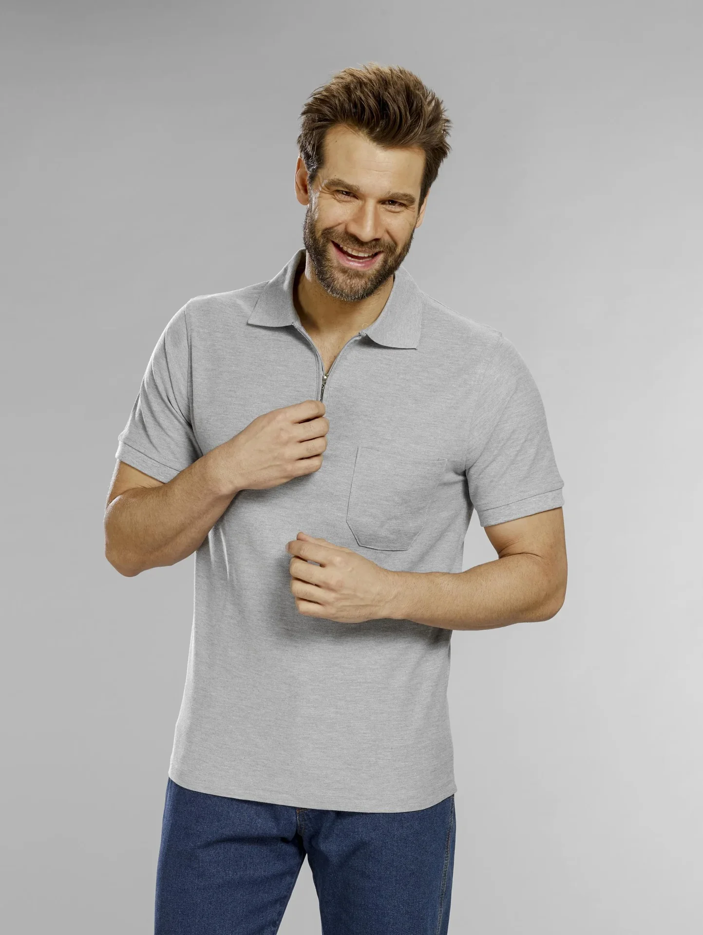 Poloshirt mit Reißverschluss, silber, Gr. XL - 2