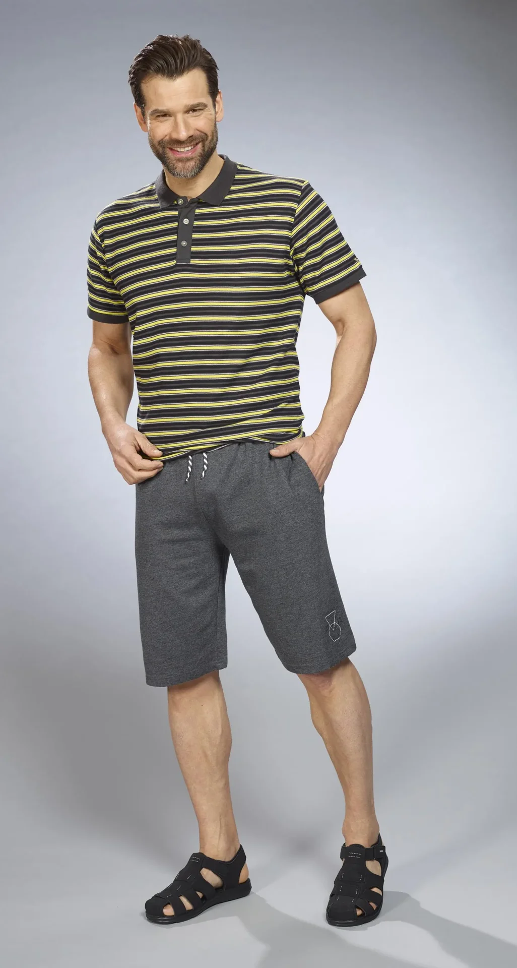 Poloshirt gestreift, Farbe anthrazit/gelb, Gr.M - 2