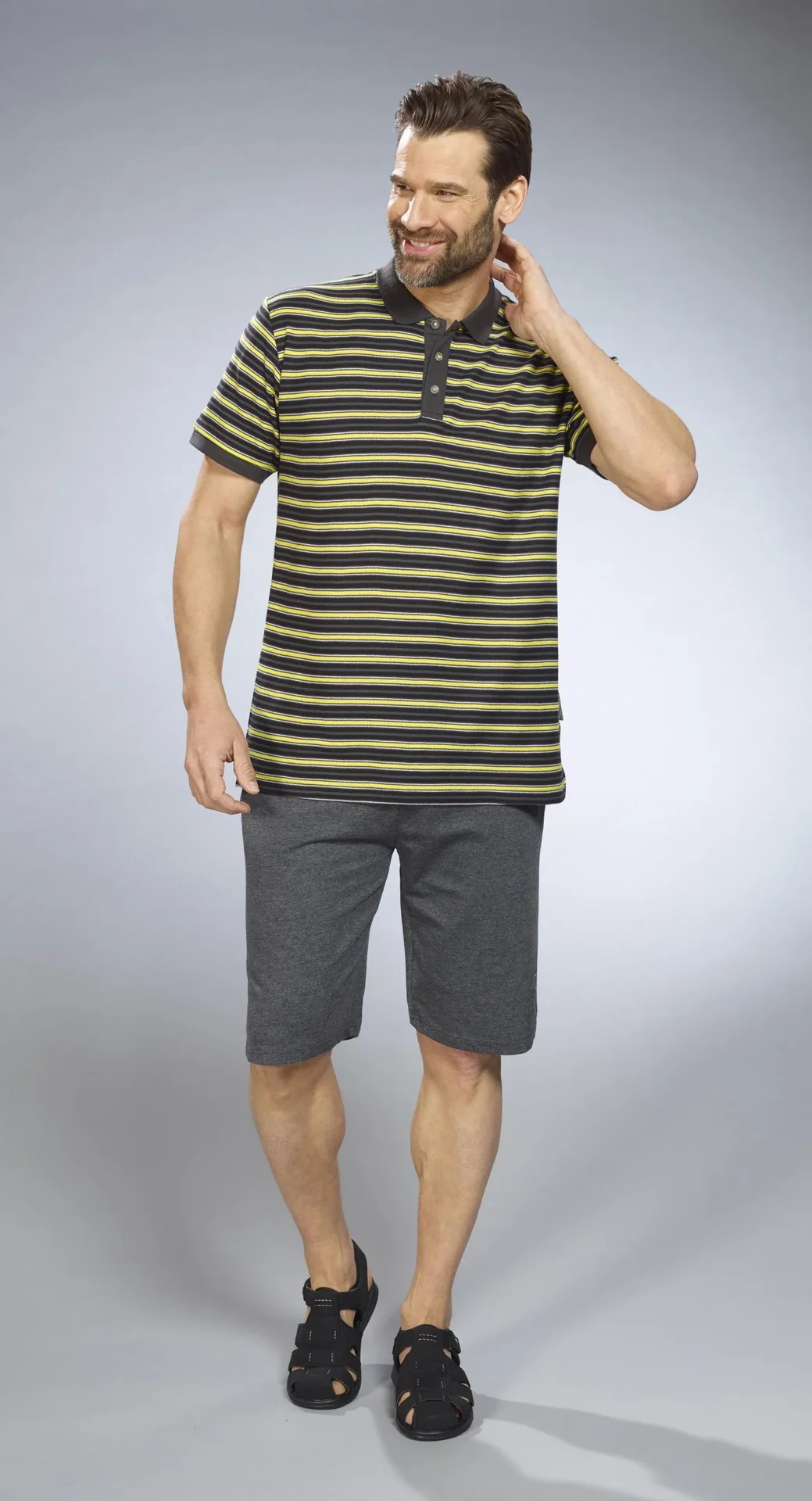 Poloshirt gestreift, Farbe anthrazit/gelb, Gr.M - 5