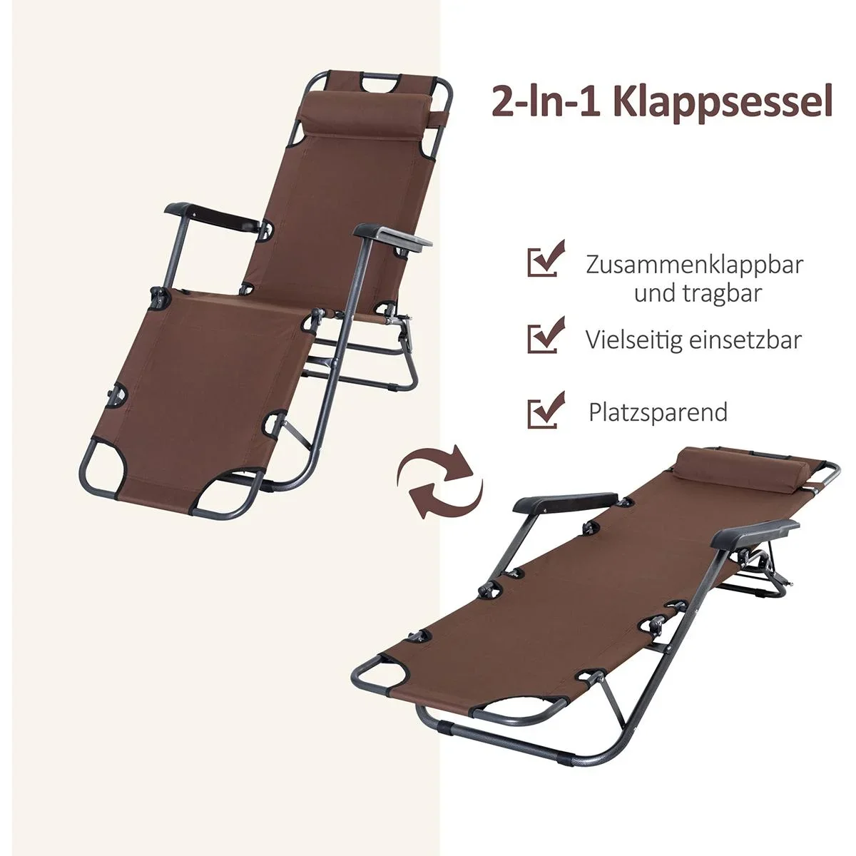 Sonnenliege mit Kissen, Klappbare - 2