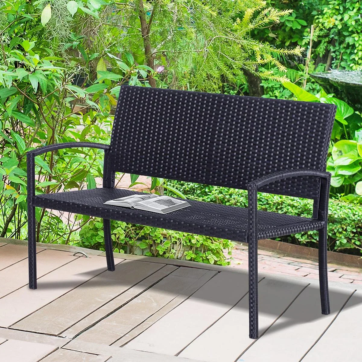 Polyrattan Gartenbank schwarz - 1