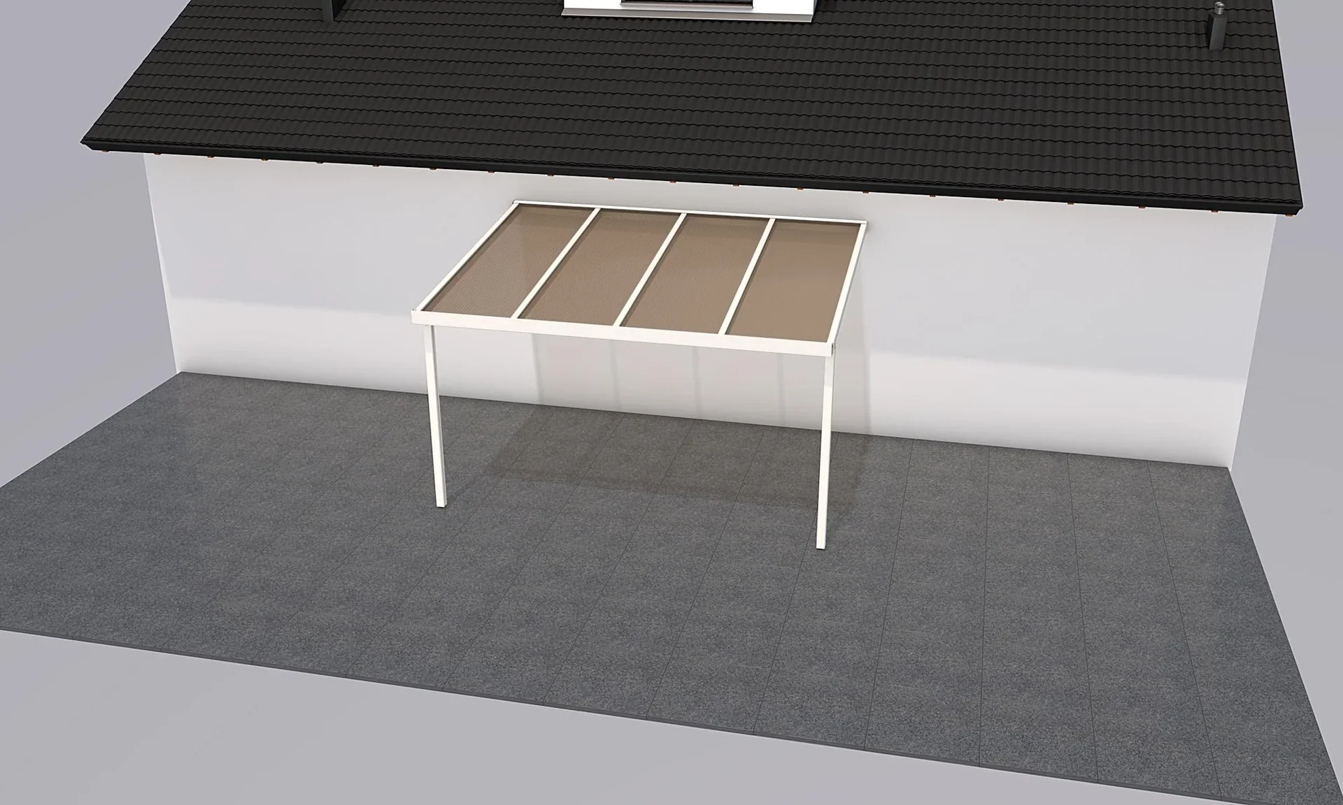 Terrassendach Premium, weiß, 4102 x 3060 mm - Acryl Stegplatten 16mm, bronze - 0