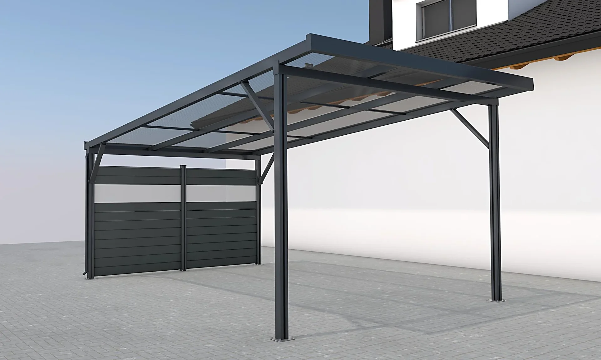 Seitenwand für Carports, anthrazit, 2,96 x 1,86 m, WPC Dielen dunkelgrau / PC Paneele klar - 1