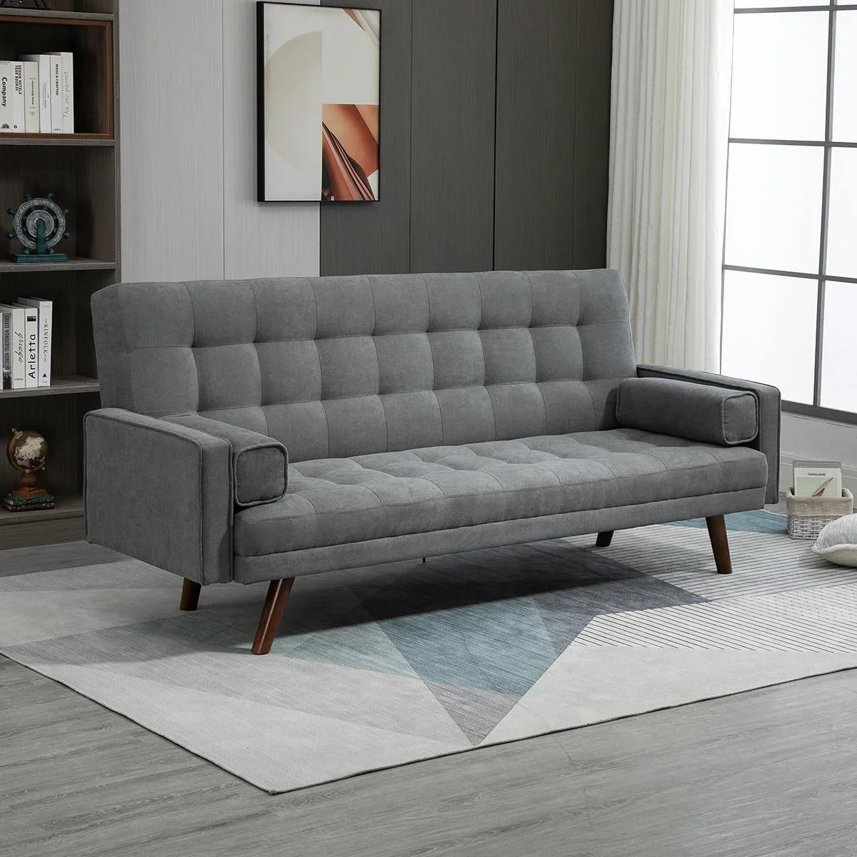 Dreisitziges Sofa mit Schlaffunktion, grau, 208 x 81 x 92 cm - 0