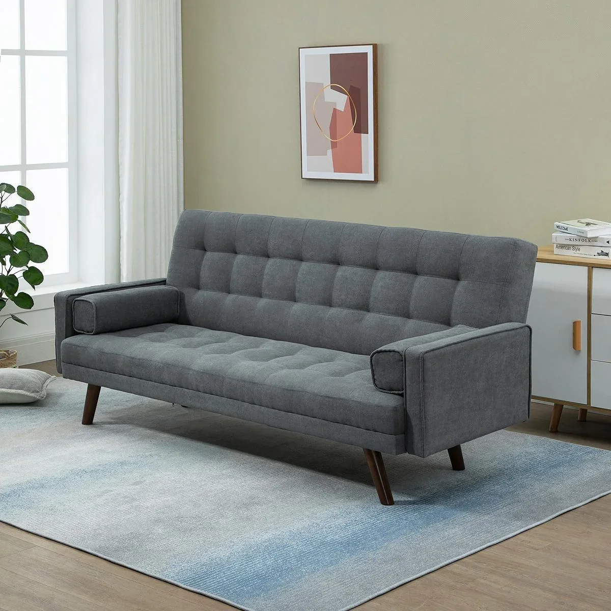 Dreisitziges Sofa mit Schlaffunktion, grau, 208 x 81 x 92 cm - 4