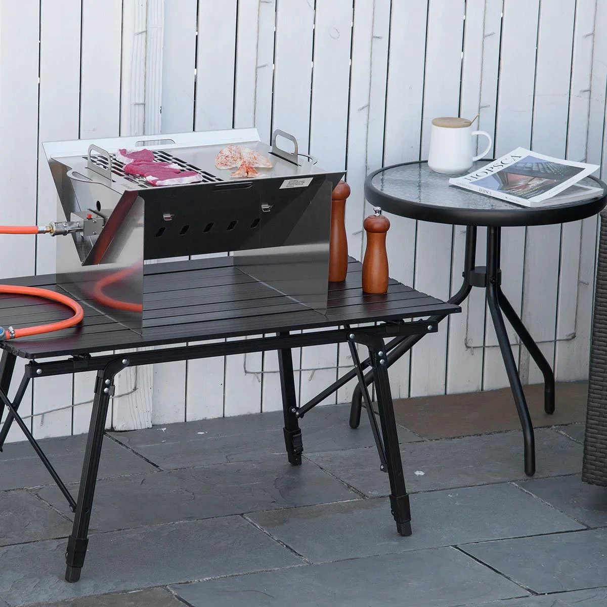 Tischgrill mit Piezo-Zündung - Edelstahl - 52 x 40 x 31 cm - 1