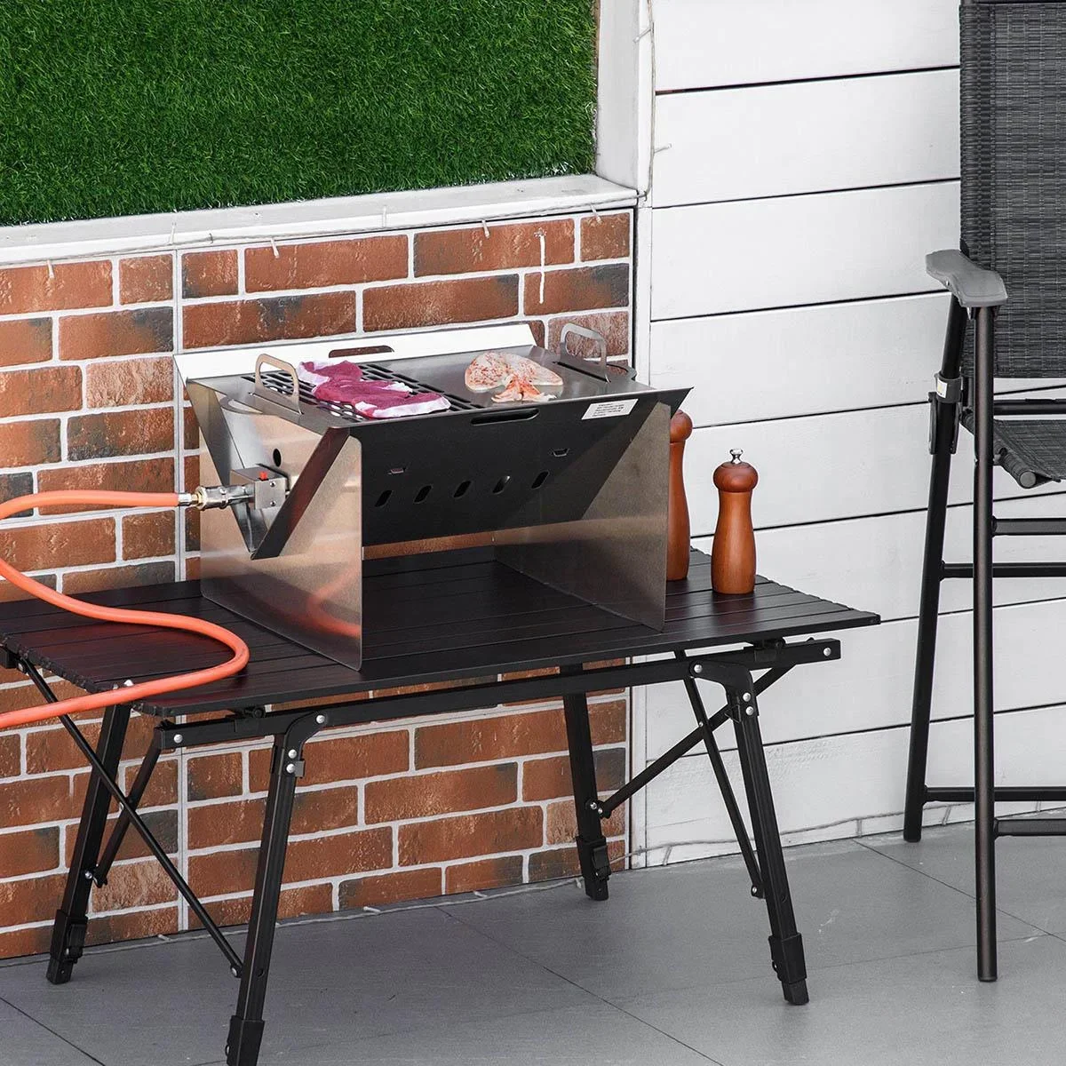 Tischgrill mit Piezo-Zündung - Edelstahl - 52 x 40 x 31 cm - 3