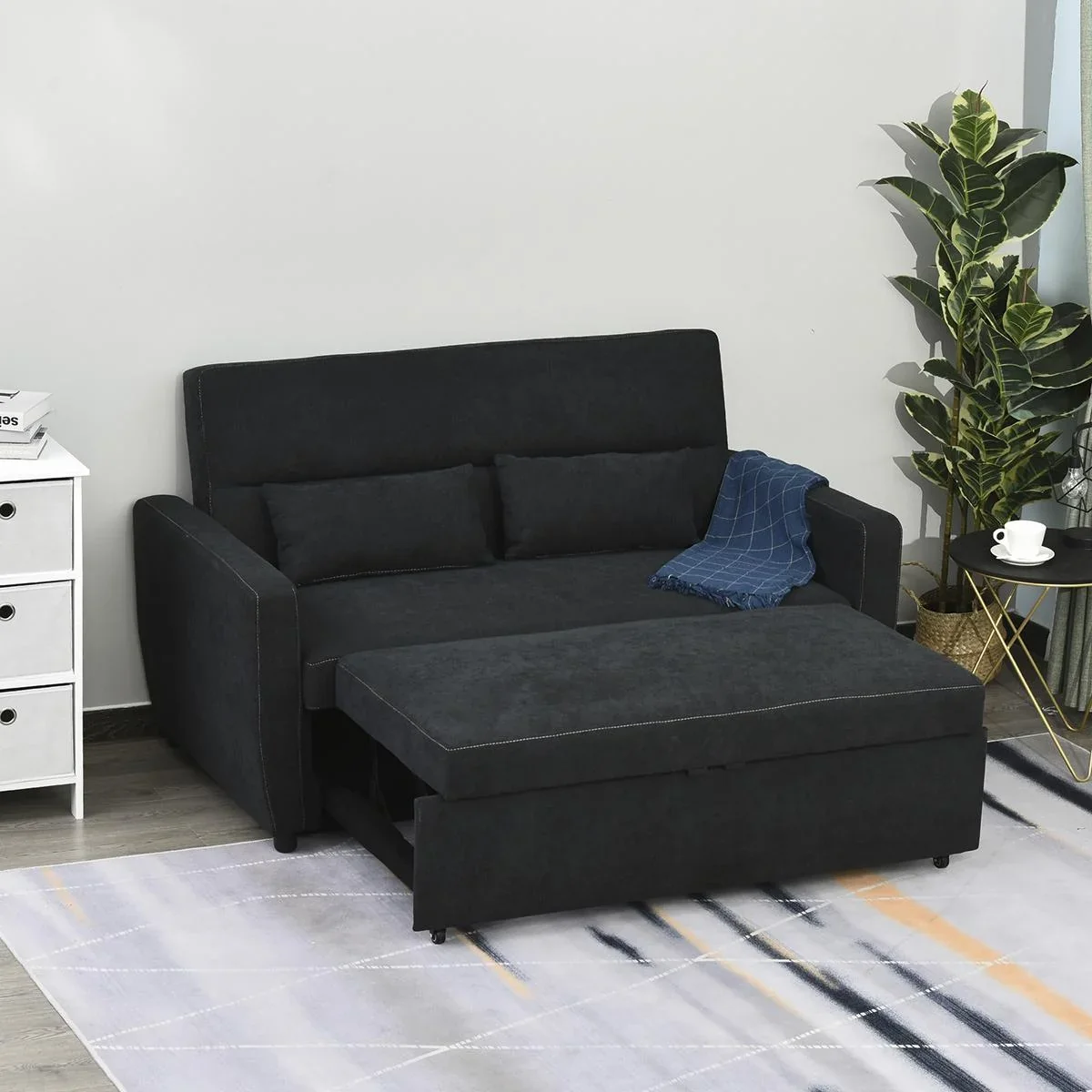 Schlafsofa, Klappsofa, 2-Sitzer Stoffsofa, Verstellbarer Winkel, Dunkelgrau, 148 x 82 x 89 cm - 0