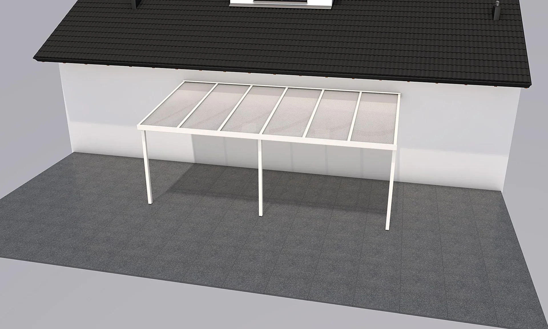Terrassendach Premium, weiß, 6110 x 3060 mm - Polycarbonat Stegplatten 16 mm, weiß gestreift - 0