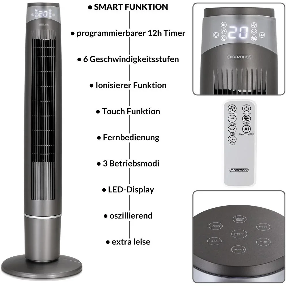 Turmventilator grau 120cm inkl. Fernbedienung - 9