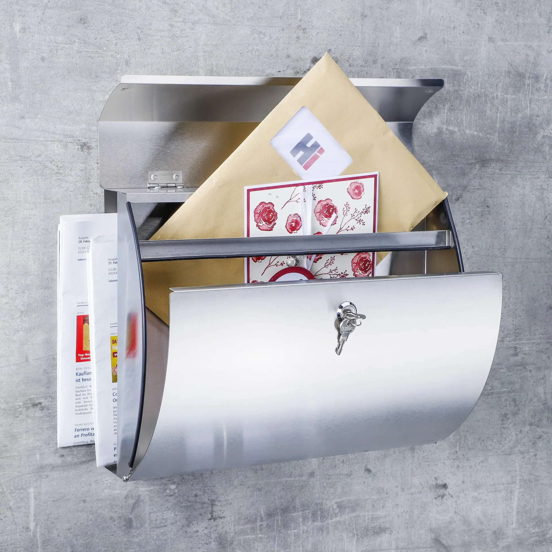 Briefkasten aus Edelstahl mit Zeitungsfach - 2