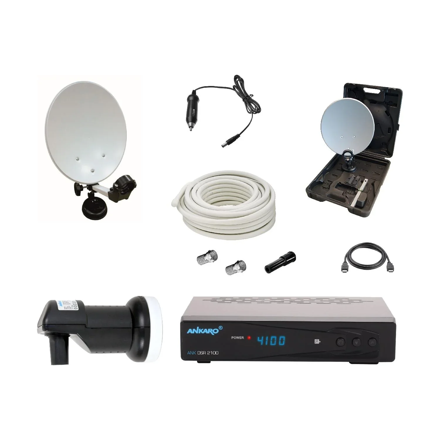 SAT Camping Set mit Rec. DSR2100 im Koffer, Saugfuß- und Masthalter - 3