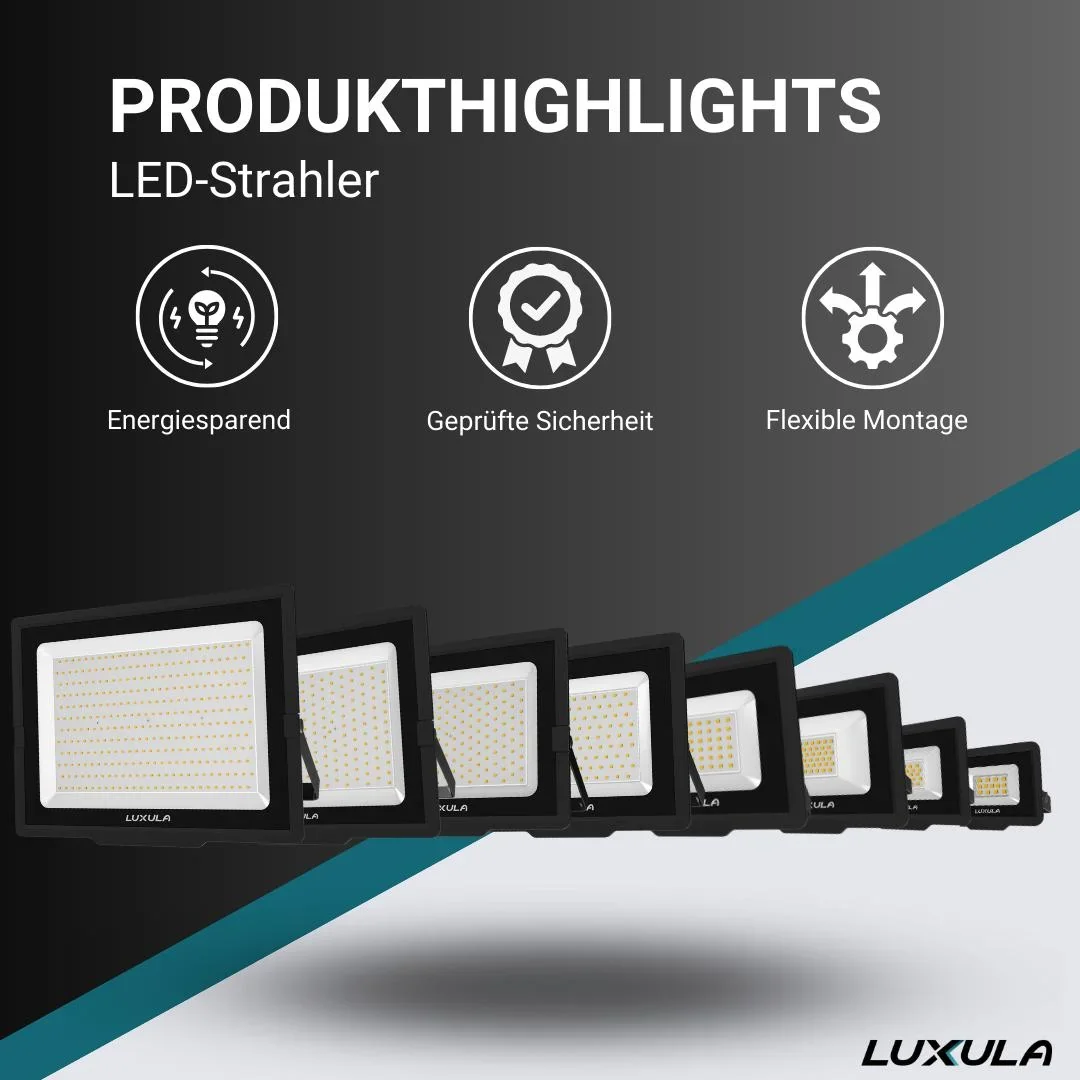 LED-Fluter in schwarz bietet 300 W, 4000 K (neutralweiß), 30000 lm & IP65 Schutz - 1