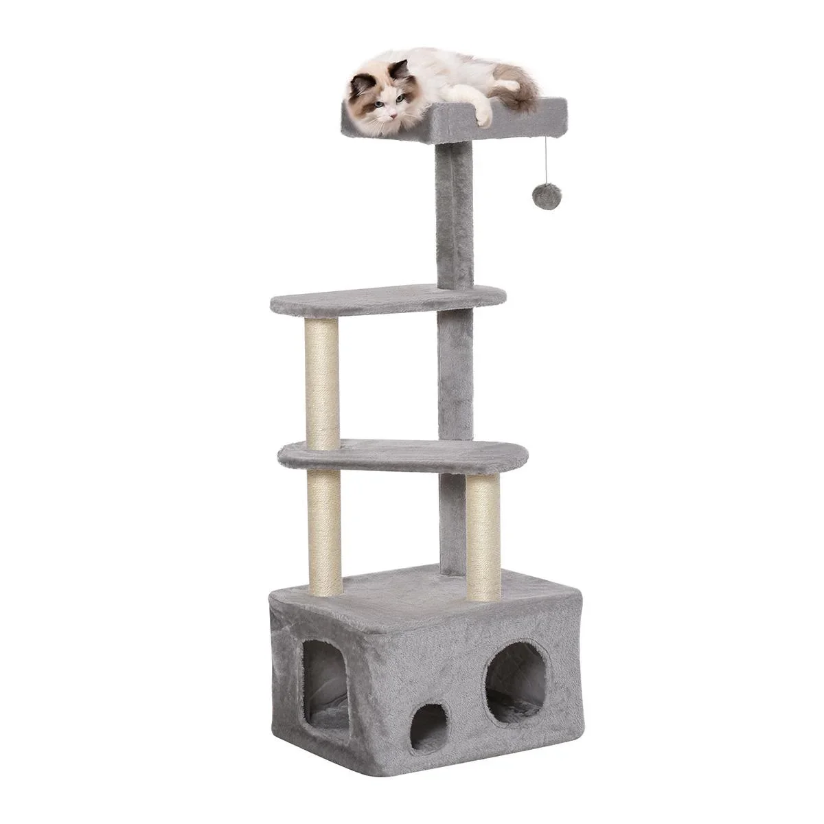 Kratzbaum mit Katzenhöhle Ballspielzeug Katzenbaum Kletterbaum für Katzen Mehrstufiges Multiaktivitätszentrum E1 MDF Sis - 2