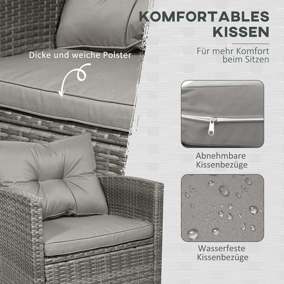 Polyrattan Sitzgarnitur 4 tlg. Sitzgruppe Gartenset Sofagarnitur Gartenmöbel Set Lounge Metall Luxus Grau - 1