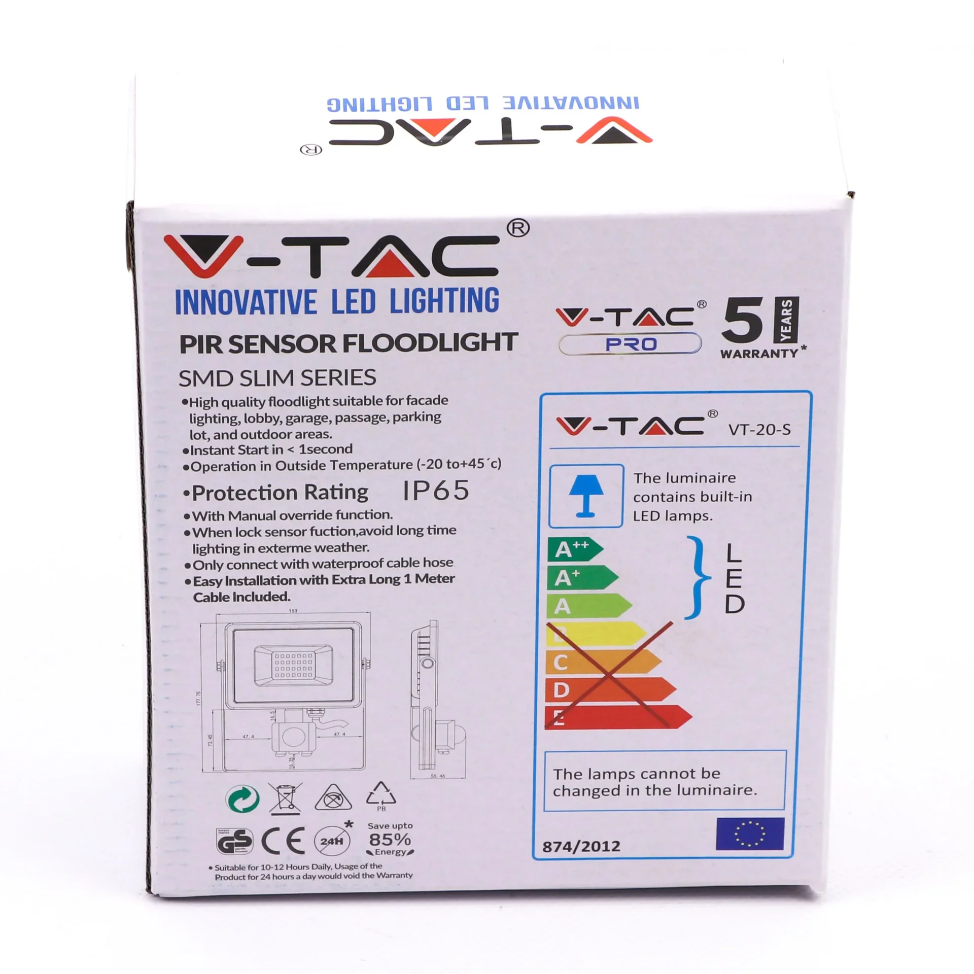 VT-20-S-W LED-Scheinwerfer mit Sensor - 20 W - 1600 Lm - 4000K - weiß - 0