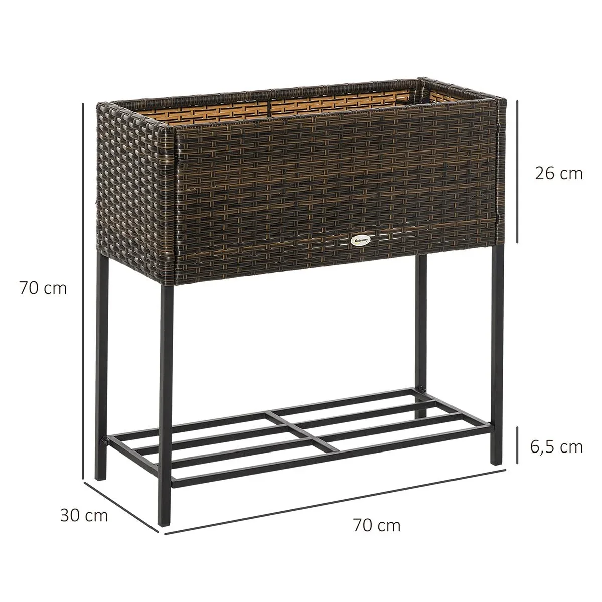 Poly Rattan Hochbeet Blumenkasten mit Füßen Blumentopf mit Ablage Braun 70 x 30 x 72 cm - 1