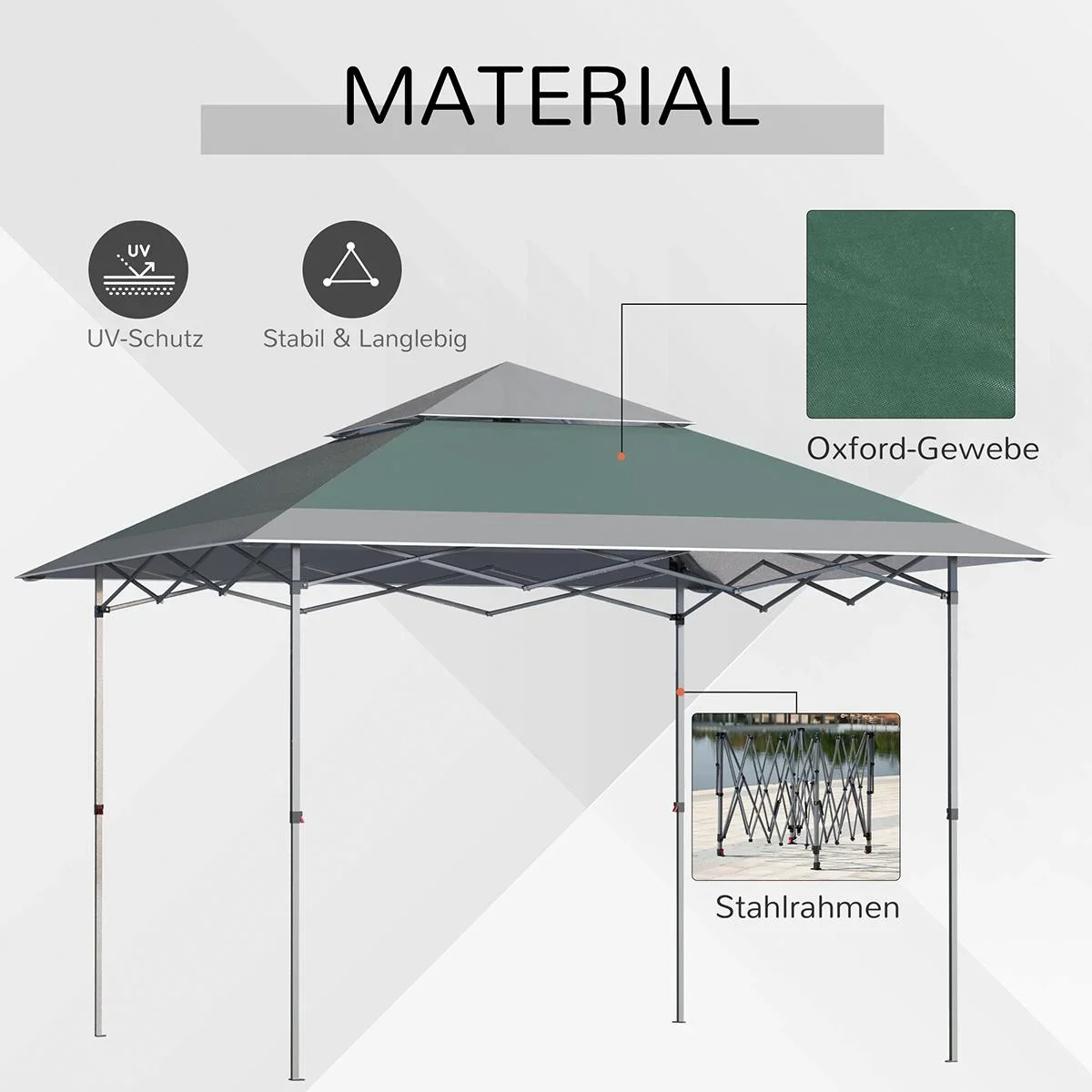Ersatzdach Pavillondach für Metallpavillon Gartenpavillon Partyzelt Gartenzelt Polyester 3x4m Kohlegrau - 0