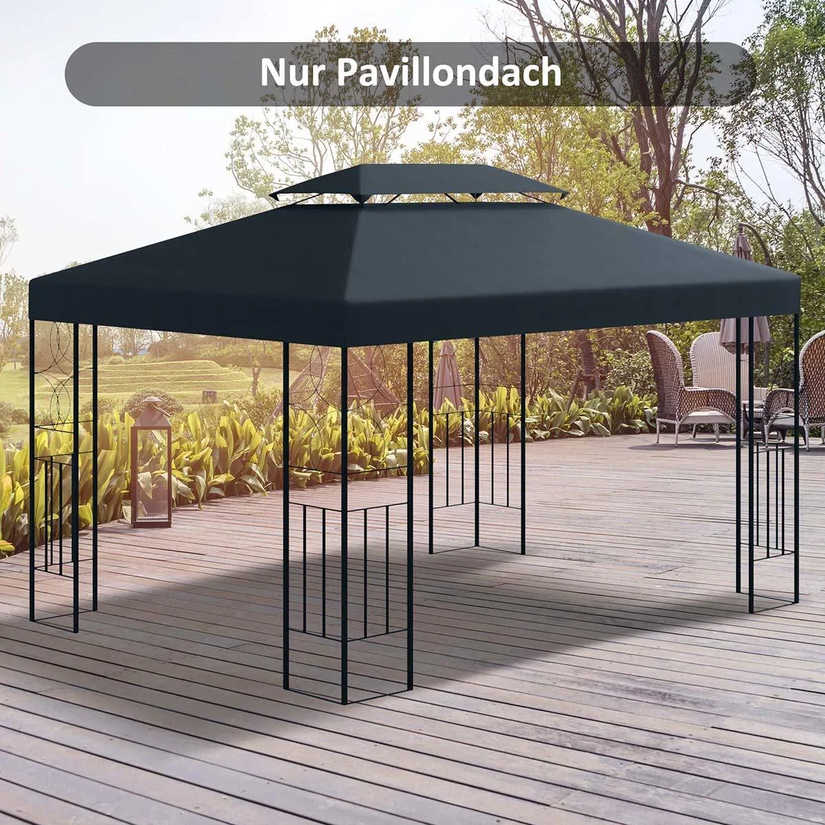 Ersatzdach Pavillondach für Metallpavillon Gartenpavillon Partyzelt Gartenzelt Polyester 3x4m Kohlegrau - 2