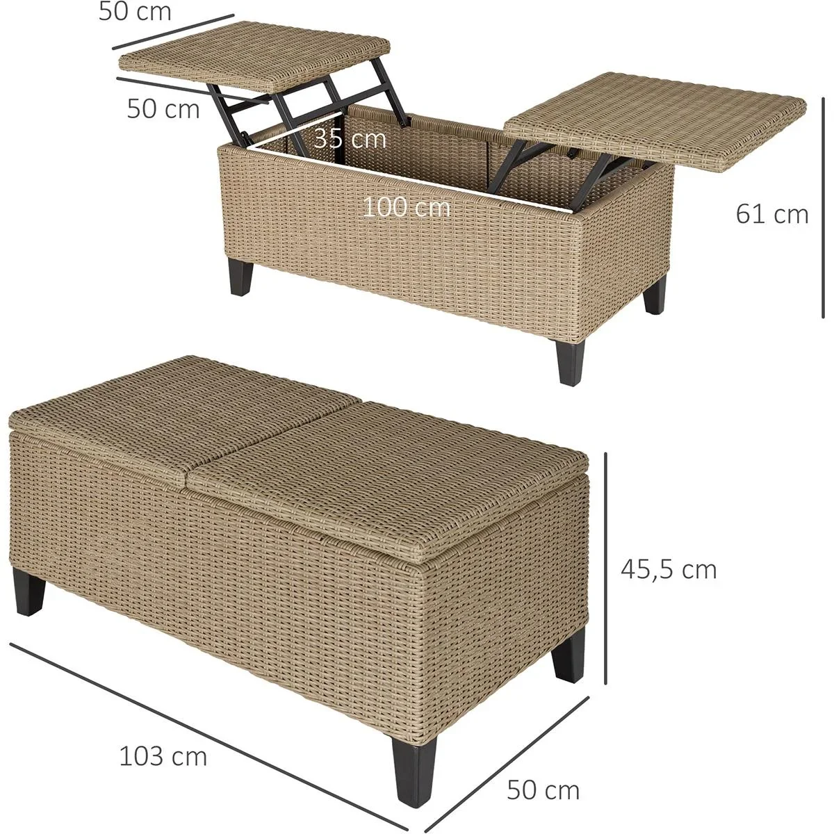 2in1 Gartentisch mit Stauraum khaki - 5