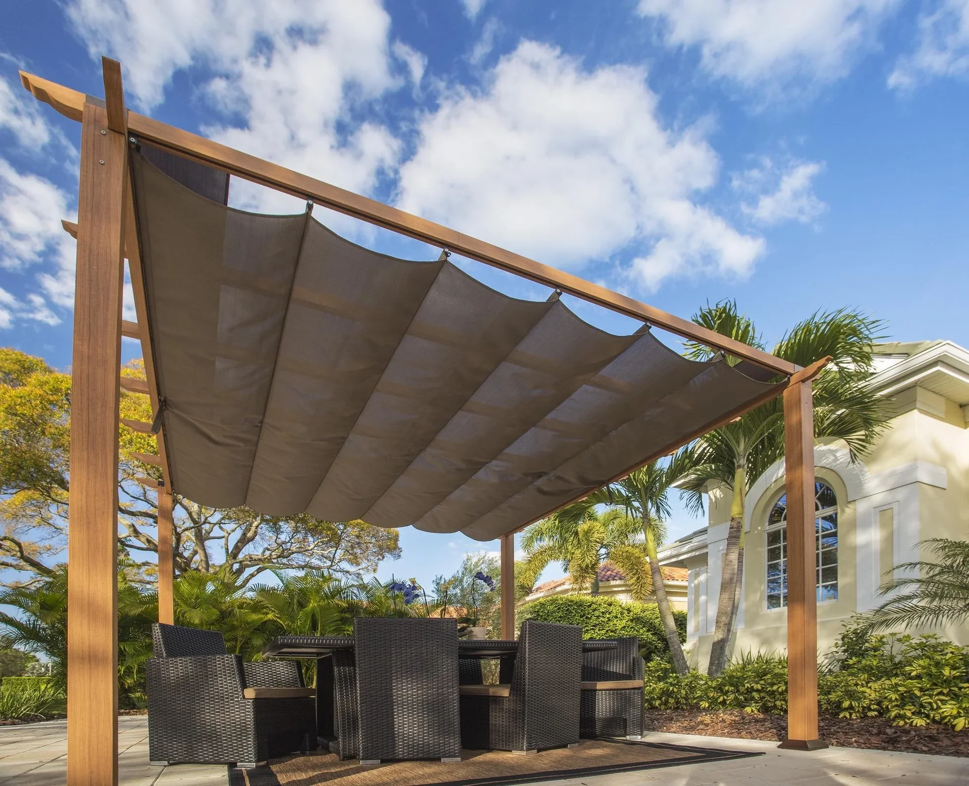 Outdoor-Pavillon „Florida“, Holzoptik - verstellbares Sonnensegel - 2