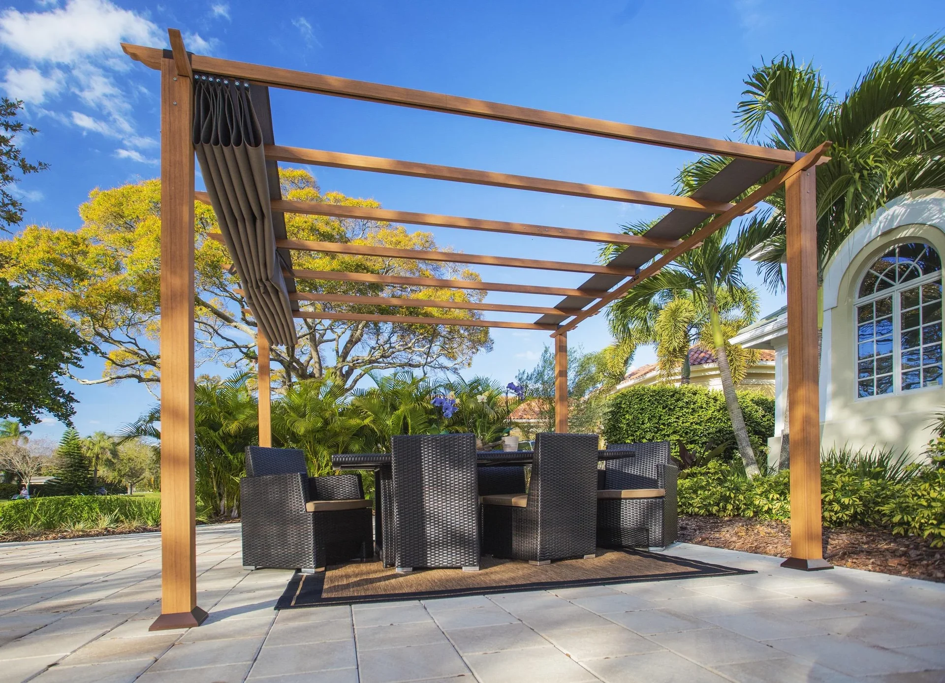 Outdoor-Pavillon „Florida“, Holzoptik - verstellbares Sonnensegel - 3