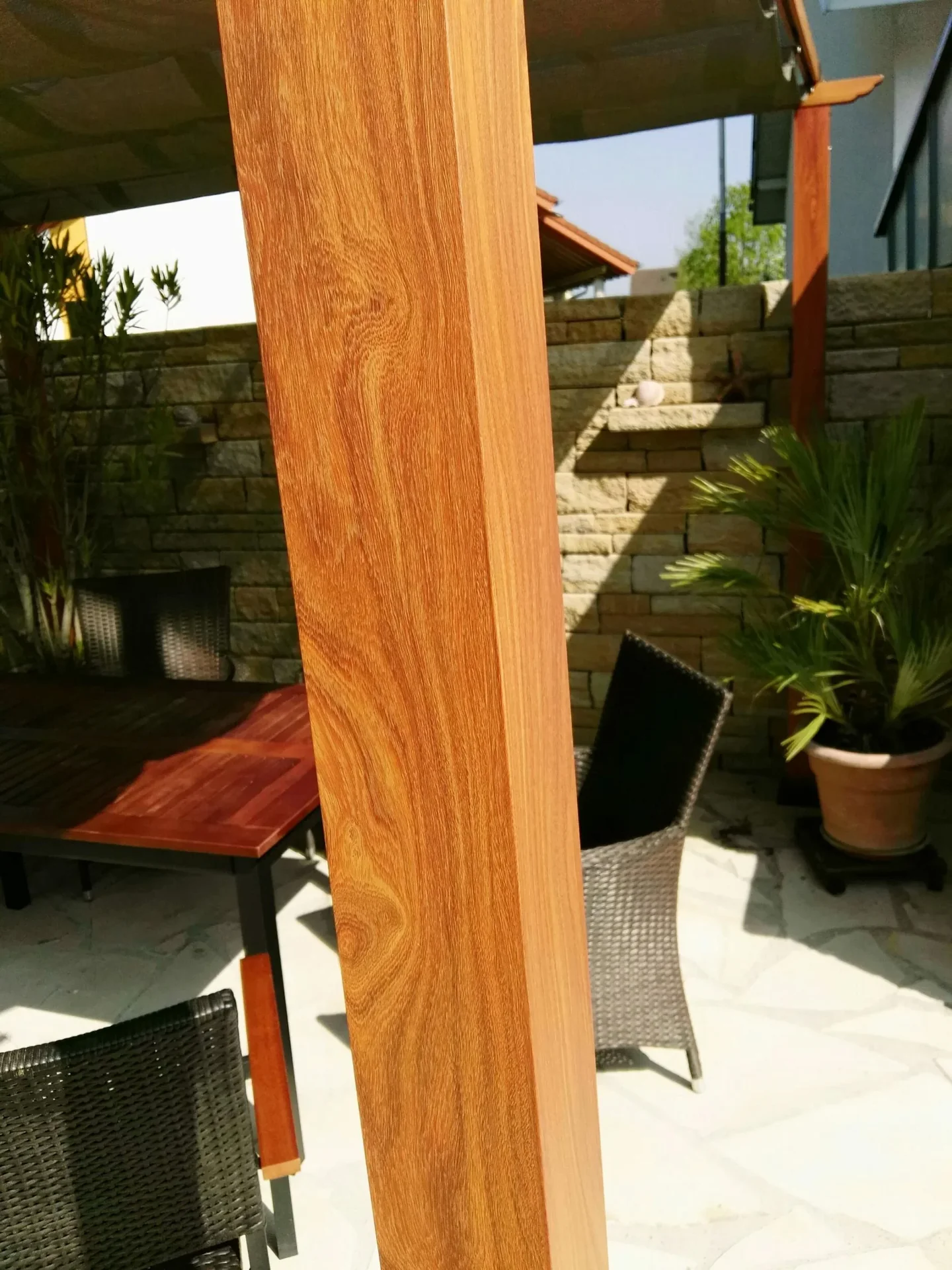 Outdoor-Pavillon „Florida“, Holzoptik - verstellbares Sonnensegel - 4