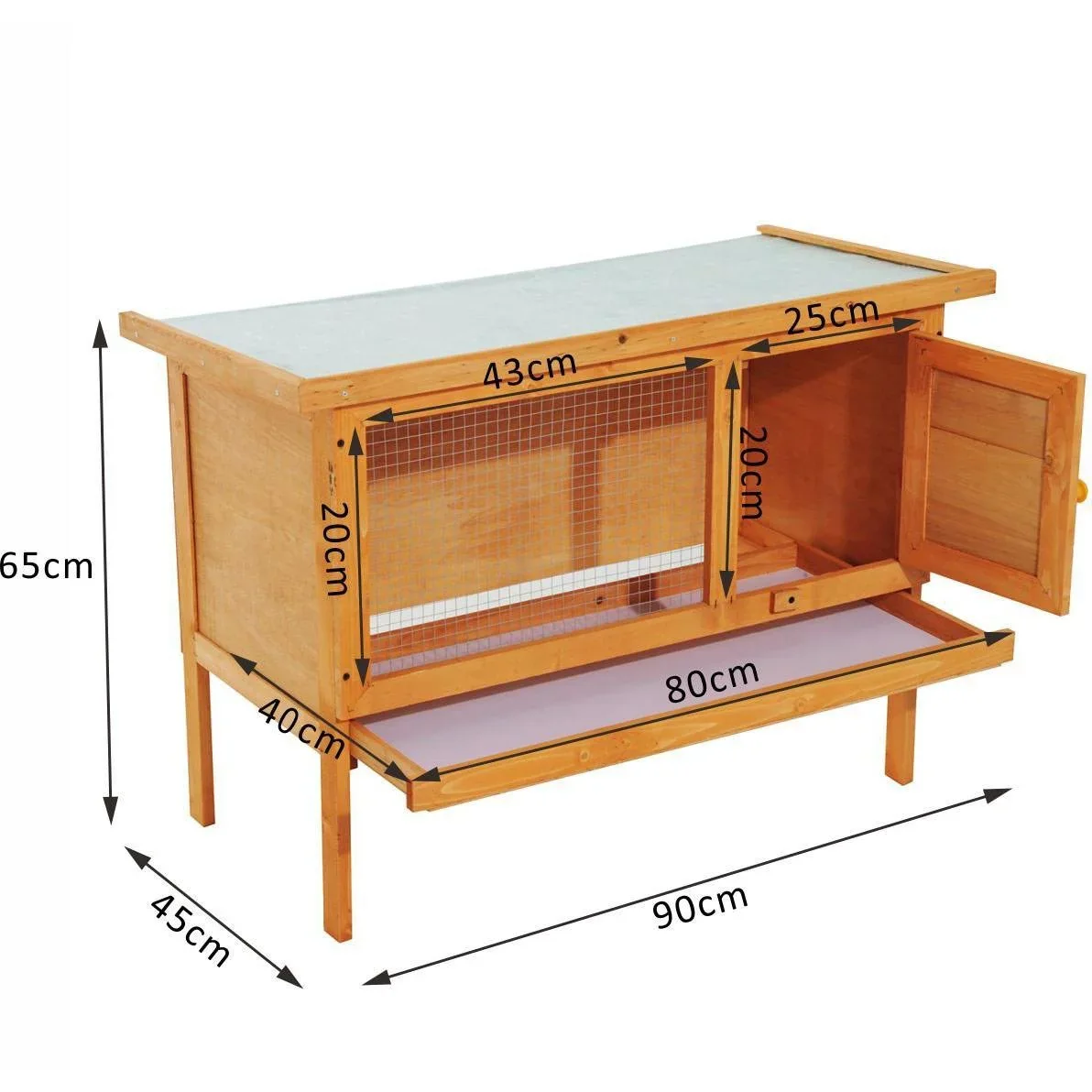 Hasenstall Kaninchenstall Holz 90x45x65cm - 2
