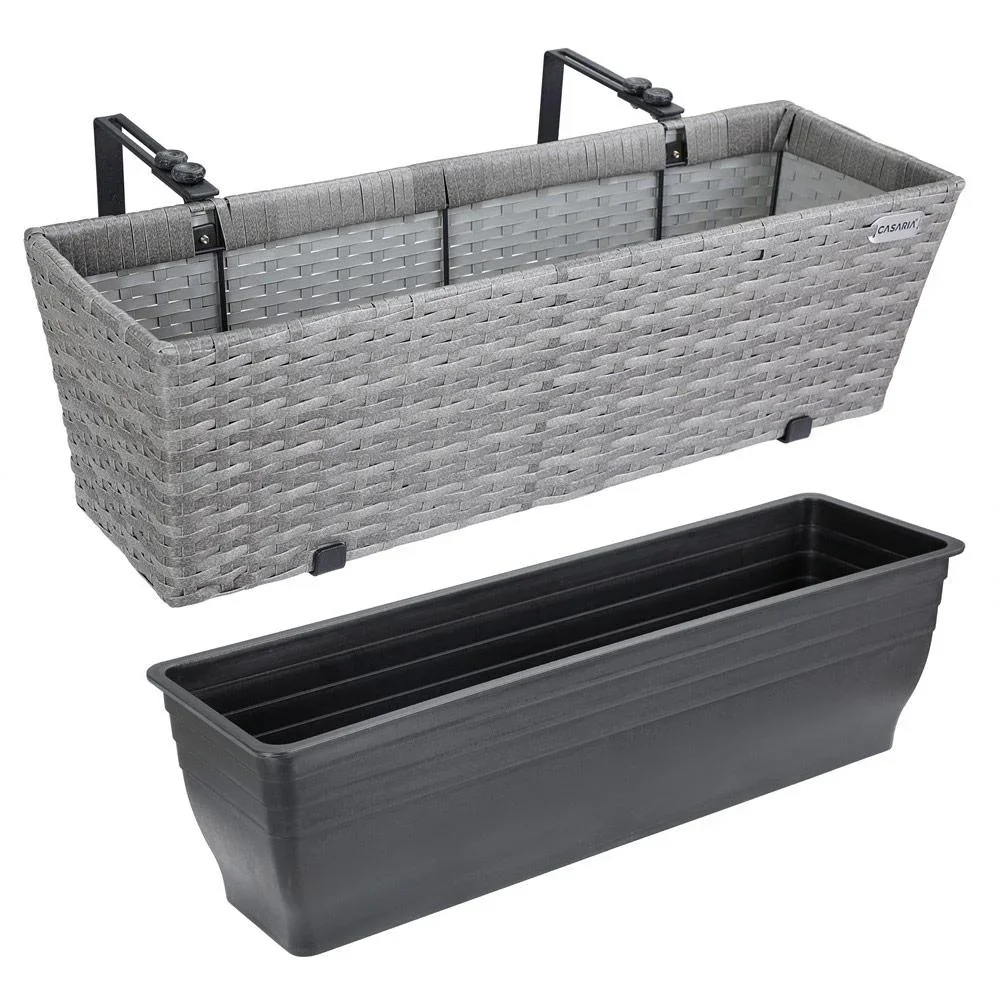 Polyrattan-Pflanzgefäß - 2er-Set - grau - 2
