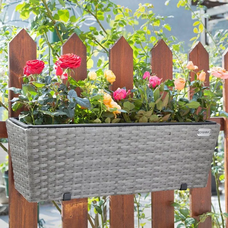 Polyrattan-Pflanzgefäß - 2er-Set - grau - 8
