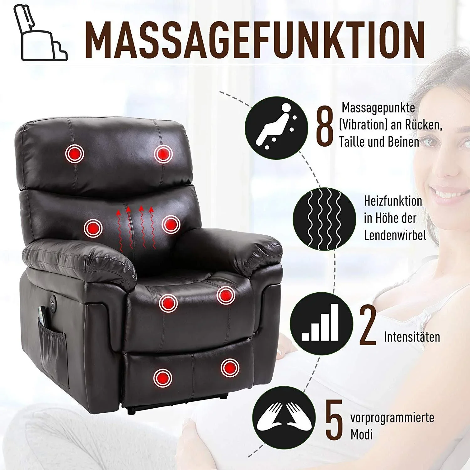 Massagesessel mit Wärme- und Liegefunktion - 2