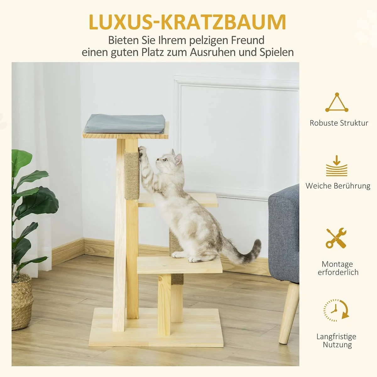 Kratzbaum aus Holz für drinnen und - 0