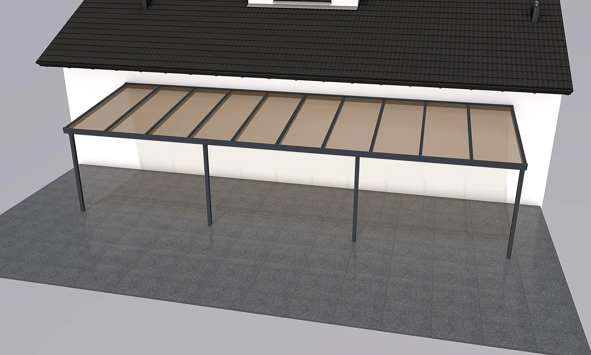 Terrassendach Premium, anthrazit, 10140 x 3060 mm - Acryl Stegplatten 16mm, bronze - 0