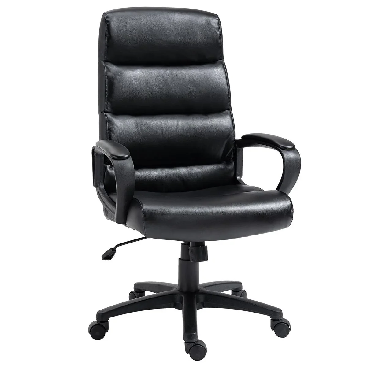 Bürostuhl Drehstuhl mit Rückenlehne Bürosessel Höhenverstellbar PU-kunststoff Schaumstoff Nylon Schwarz 66 x 66 x 107-11 - 0