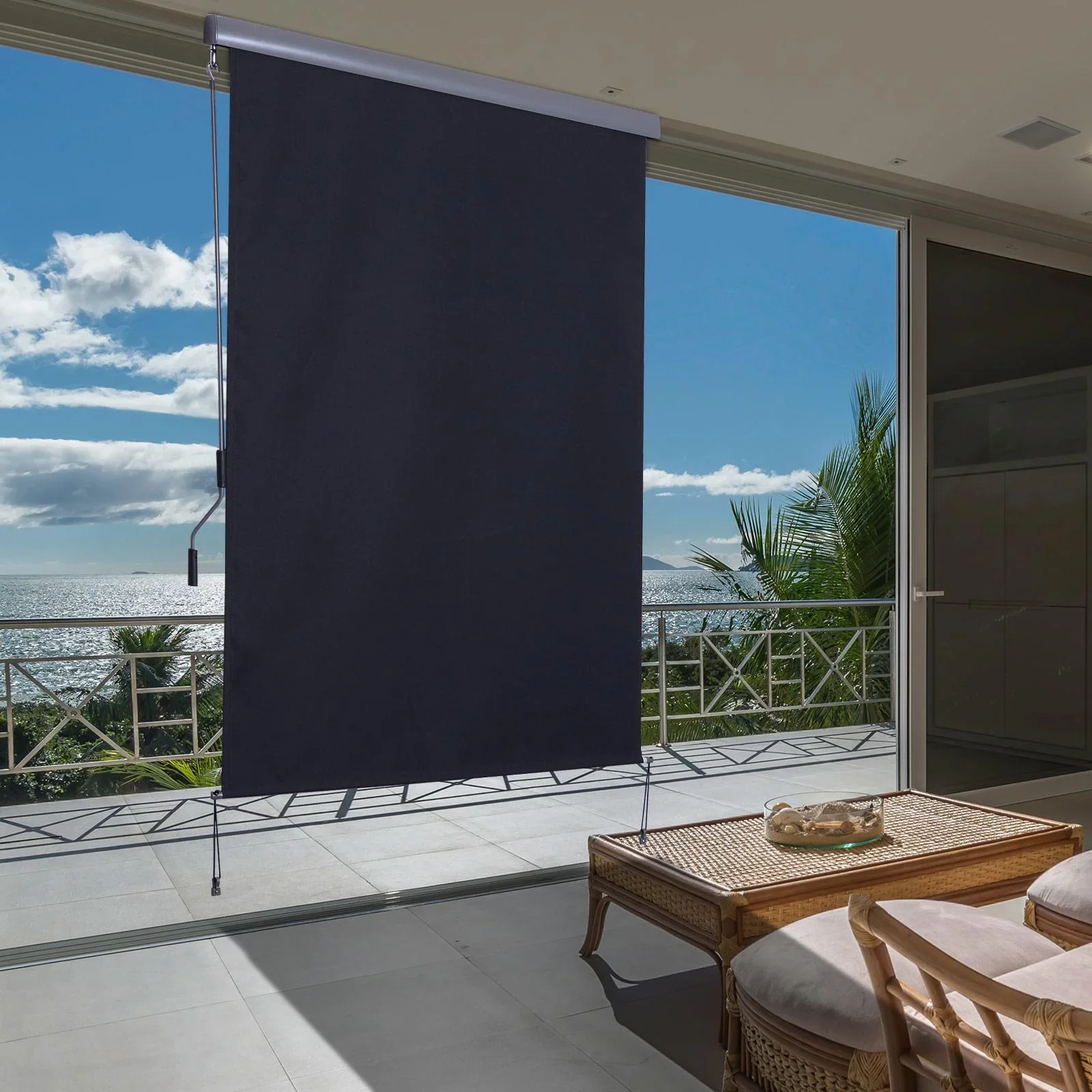 Windschutz Sonnenschutz Seitenrollo Sichtschutz mit Handkurbel Polyester + Aluminium Grau 140 x 200 cm - 2