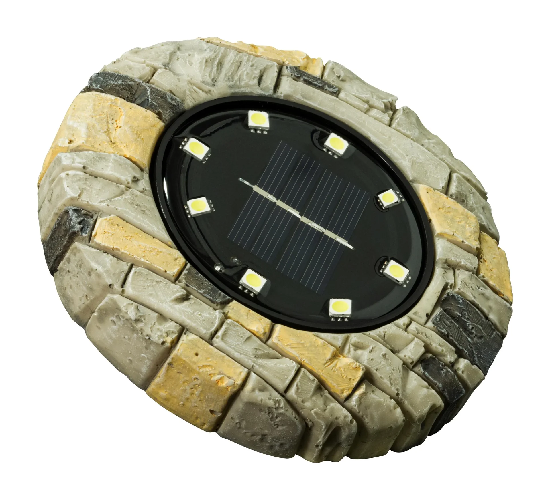 Solar-Bodenstrahler, Stein-Design, Beige, 2er-Set - 0