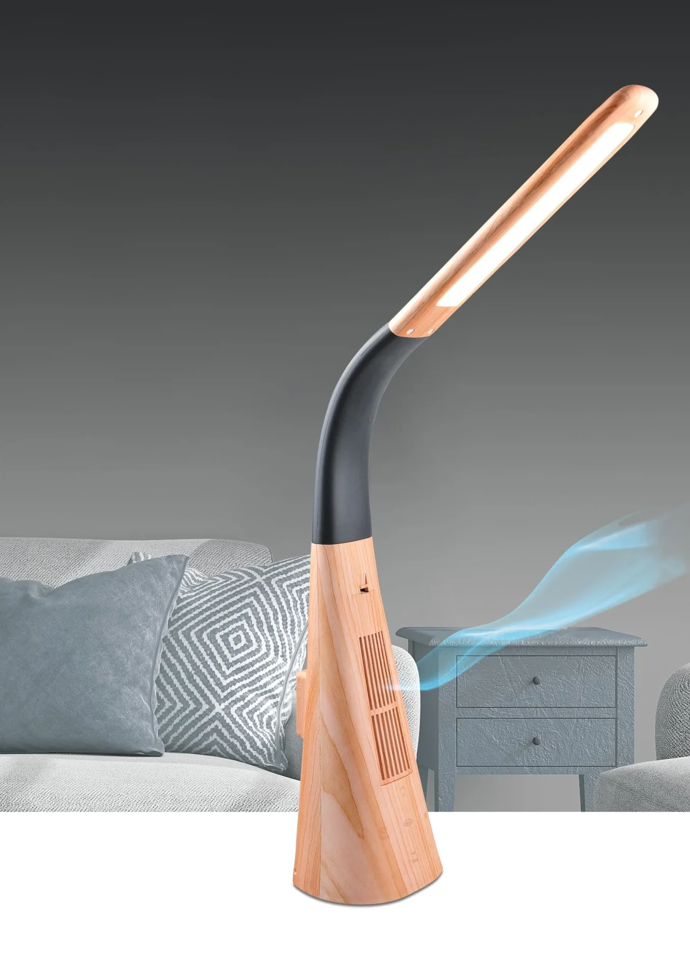 LED Tischleuchte "Ionic Light" mit integriertem Lufterfrischer in Holzoptik - 1