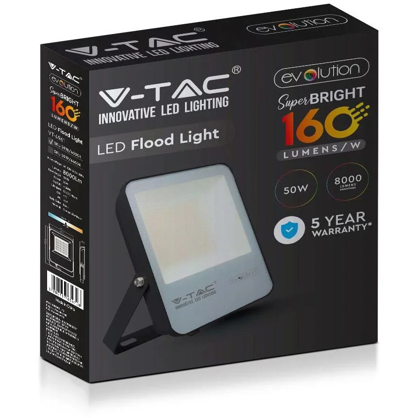 VT-4961 LED-Flutlichtstrahler - 50 W - 8000 Lm - 4000 K - schwarz - 6