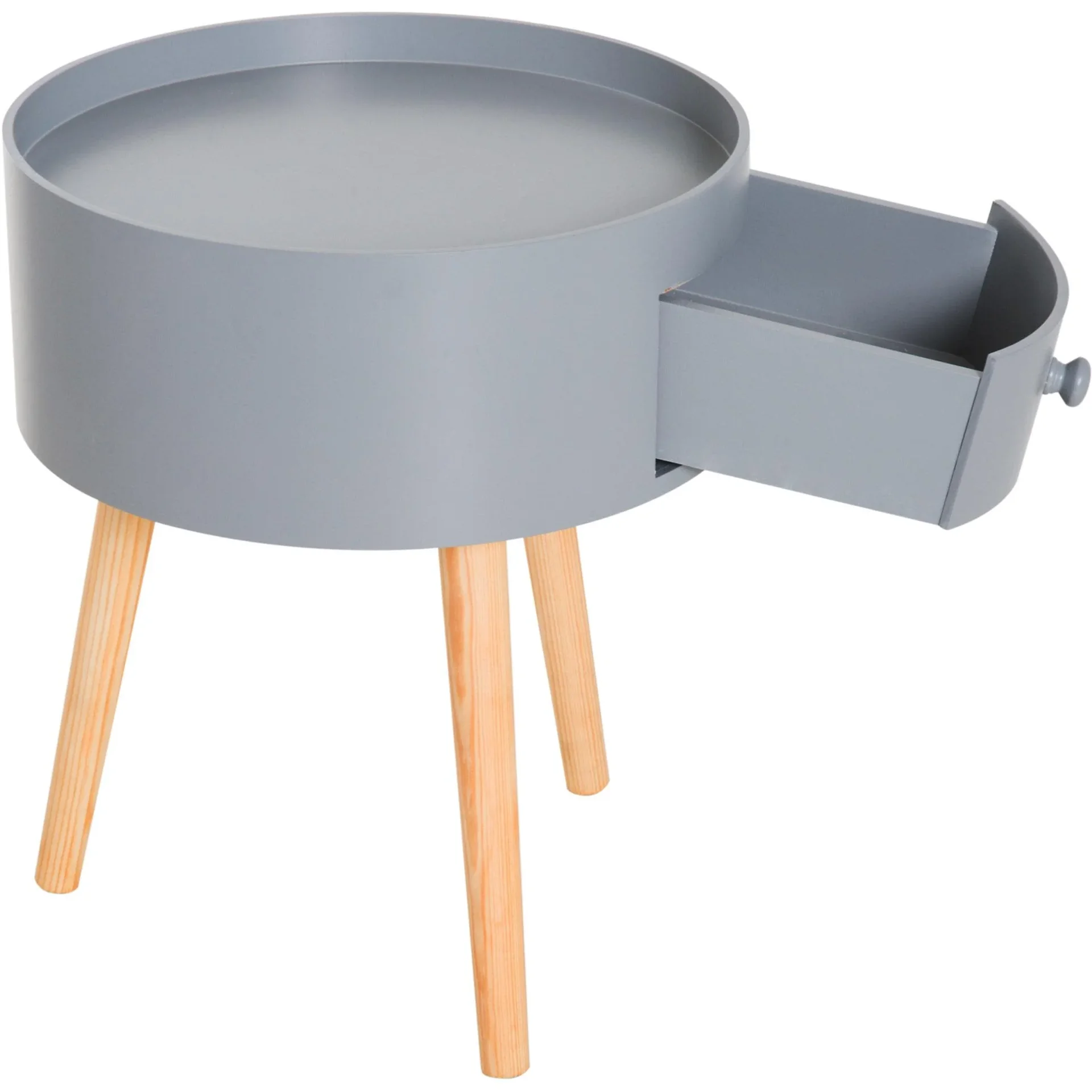 Couchtisch rund Beistelltisch mit Schublade Holz Grau - 0