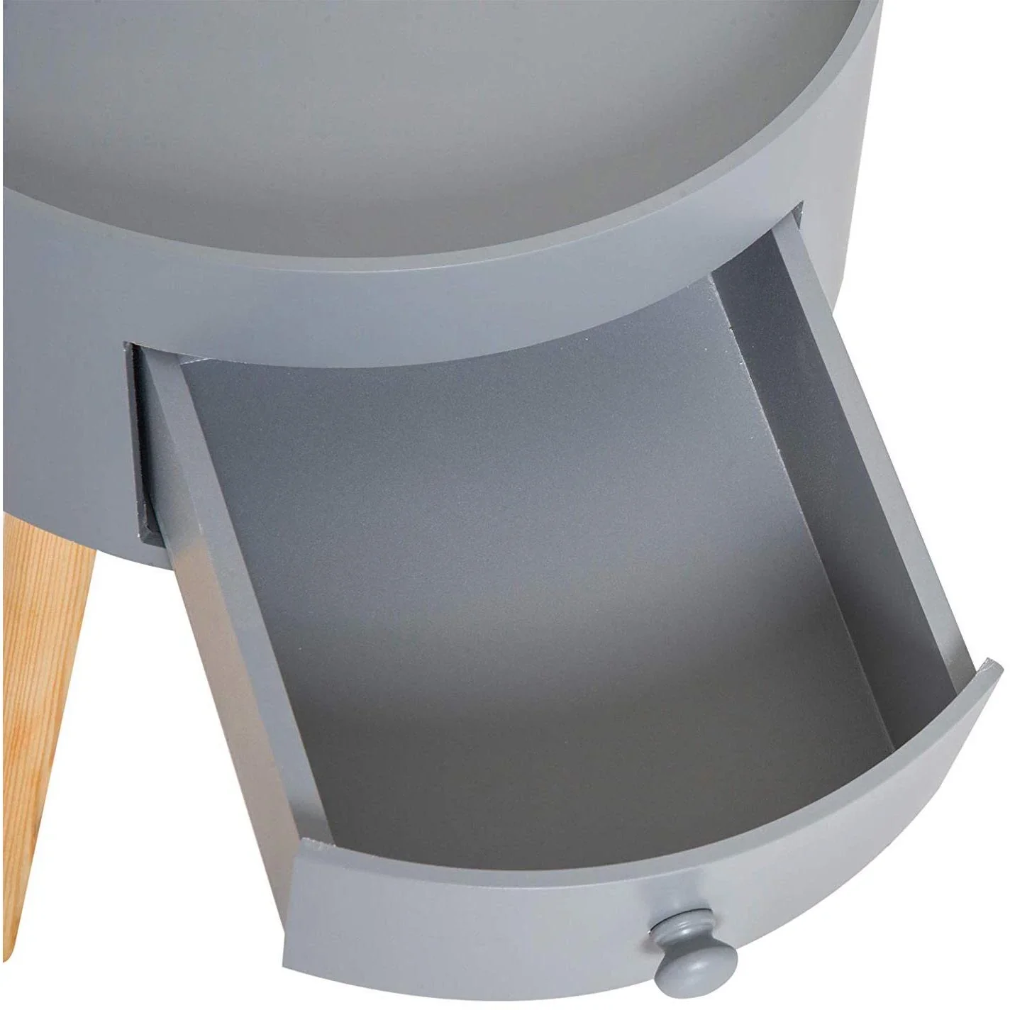 Couchtisch rund Beistelltisch mit Schublade Holz Grau - 3