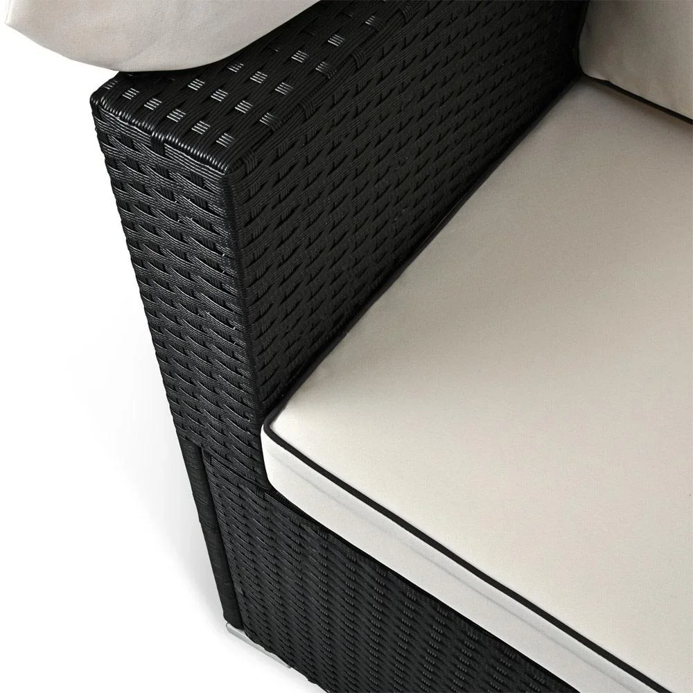 Polyrattan Sofa - Schwarz-Creme - 210x70x70cm - Mit Sonnendach - 3