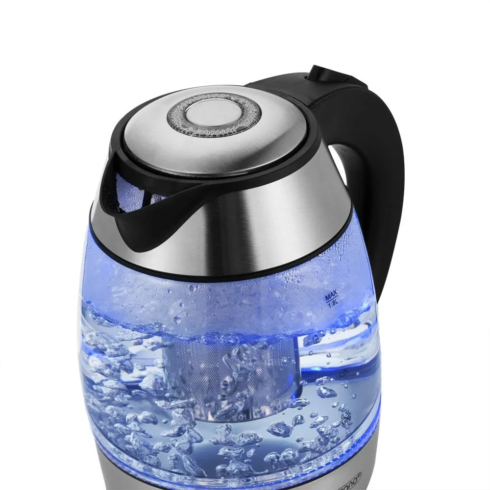 Wasserkocher silber/schwarzes Glas 1,8L inkl. Teesieb - 1