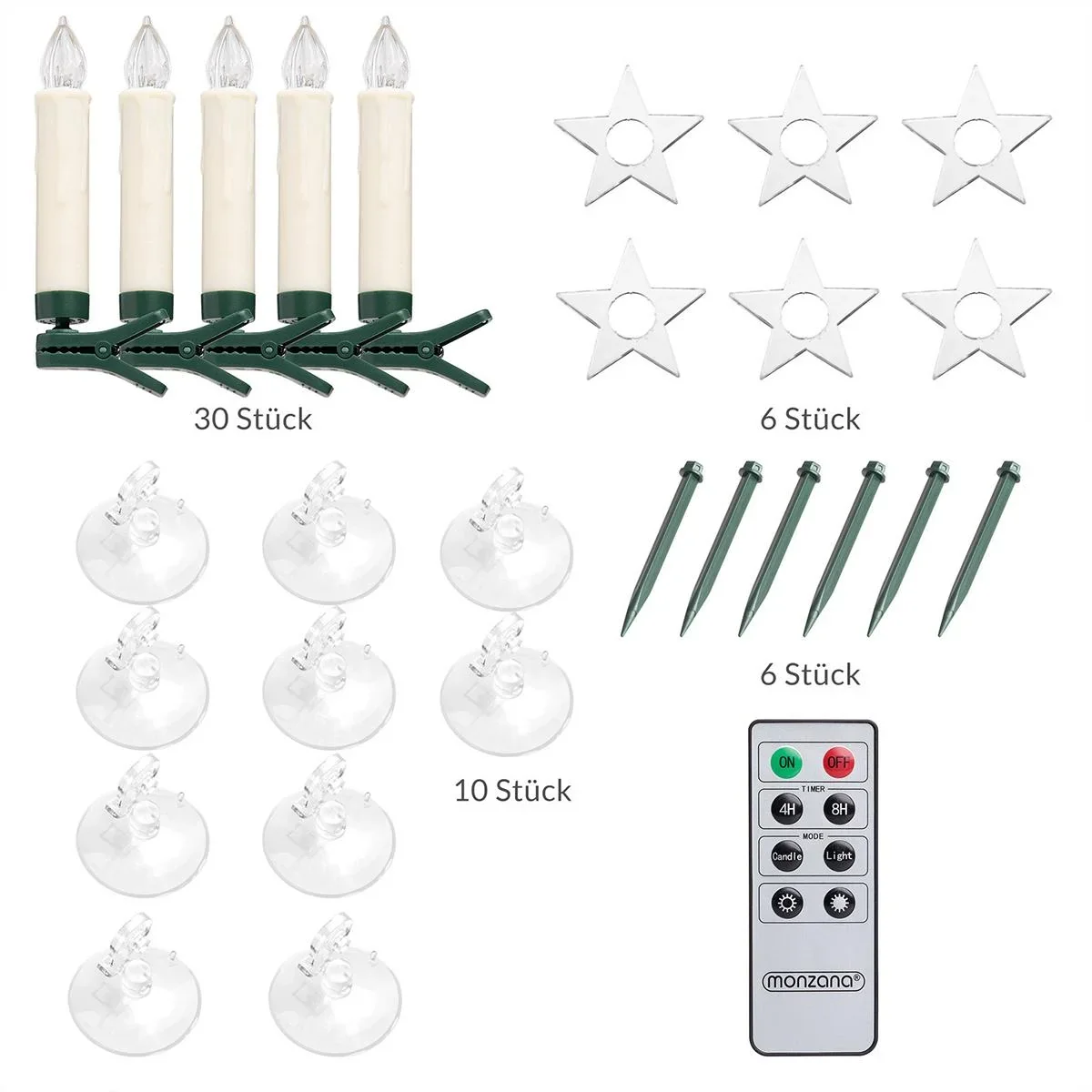 LED-Weihnachtsbaumlichter - Weihnachtsbaumschmuck - Set mit 30 farbigen Lichtern, ferngesteuert - 0
