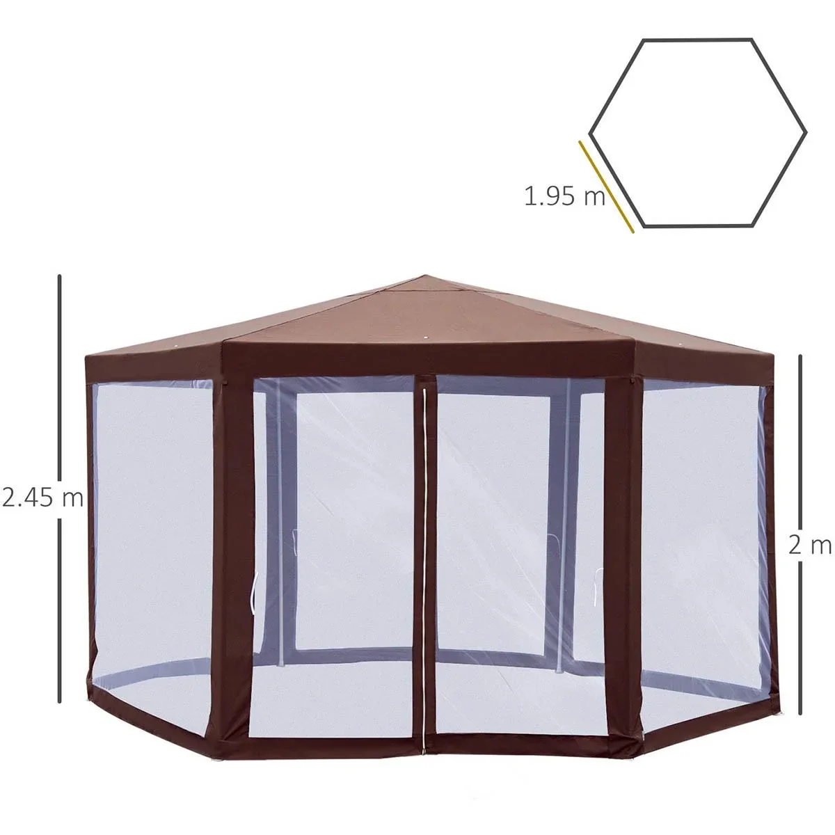 Pavillon Gartenpavillon mit Moskitonetz Partyzelt Gartenzelt Festzelt Zelt 6-eckig Polyester+Metall Braun 390x390x250cm - 0