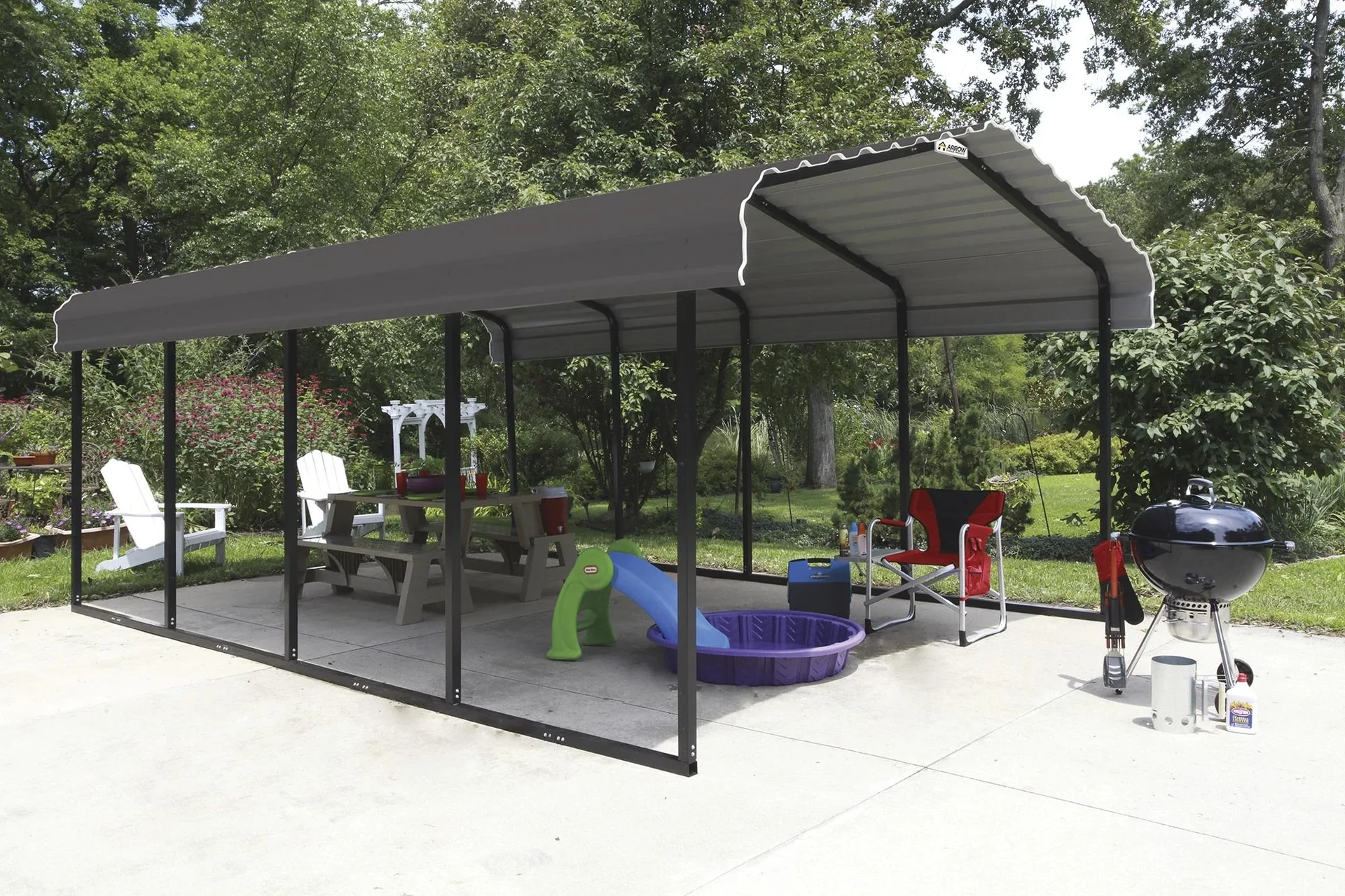 Stahlcarport und Autogarage Rom grau/schwarz, 600x370x260 cm - 1