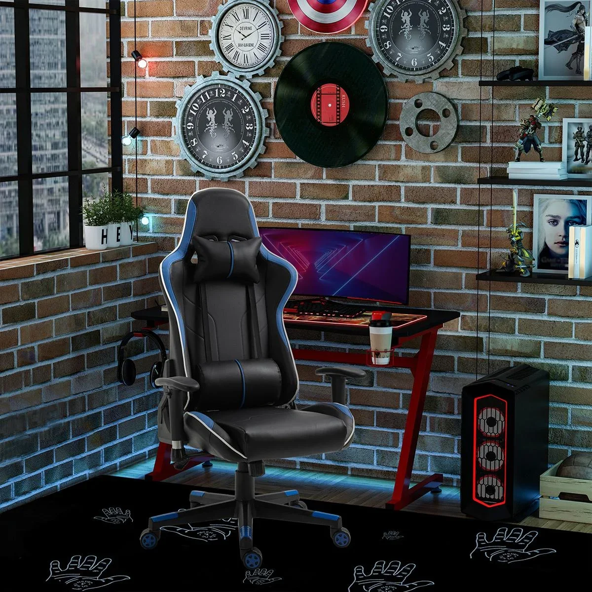 Gamingstuhl ergonomisch geformt Blau, Schwarz - 4