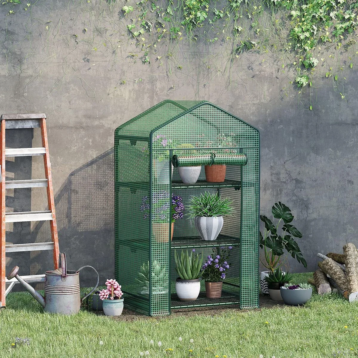 Spitzengewächshaus mini - 3 Ebenen - Rolltor - 69 x 49 x 125 cm - 2