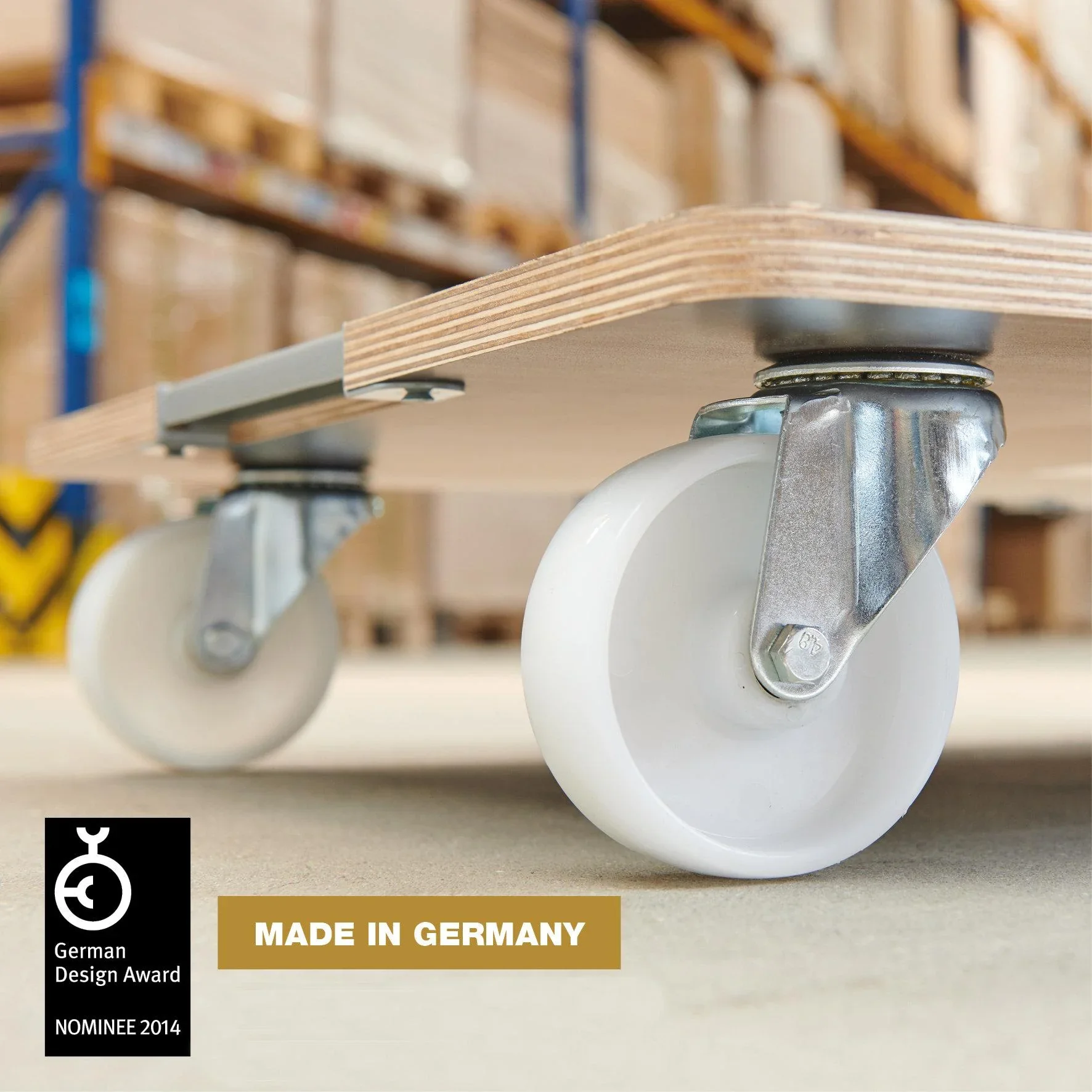 Transporthilfe MM 1379, 80 x 60 x 13,5 cm, harte Rollen Ø 100 mm, Rollenlager, Platte Maxigrip FSC®, Tragkraft 400 kg - 0