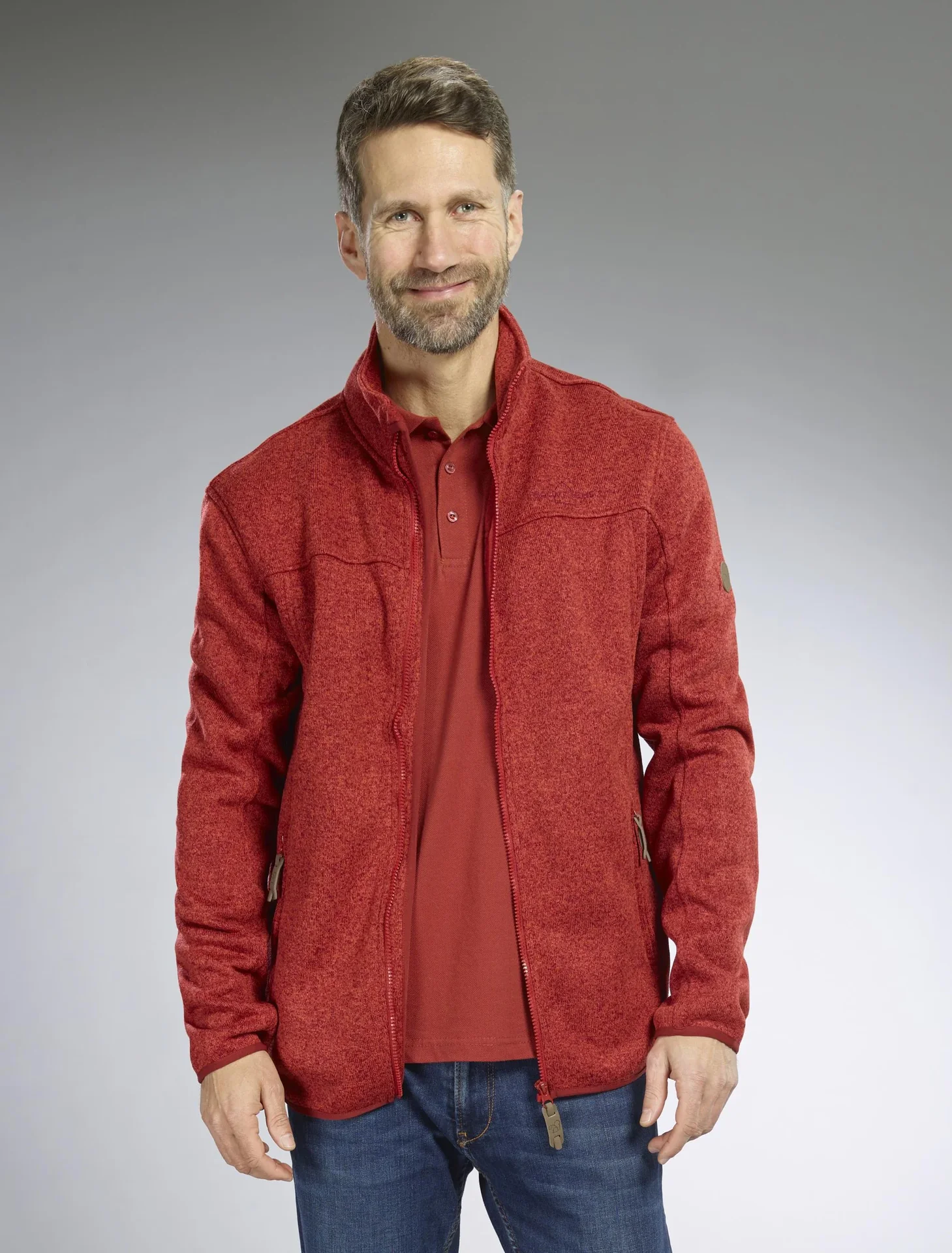 Strickjacke mit Reißverschluss, Farbe rot/melange, Gr.M - 2